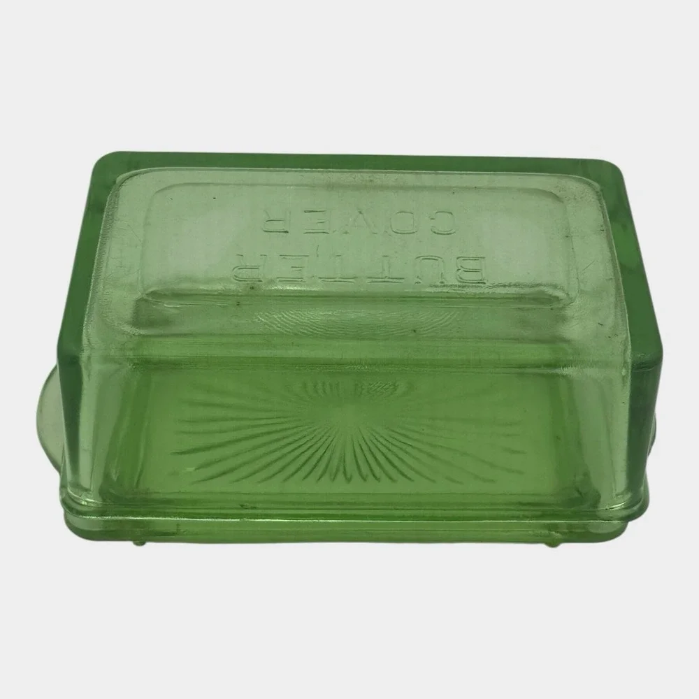 Hazel Atlas Uranium Glass Butter Cover Dish Lid Green Depression UV Glow Vintage
